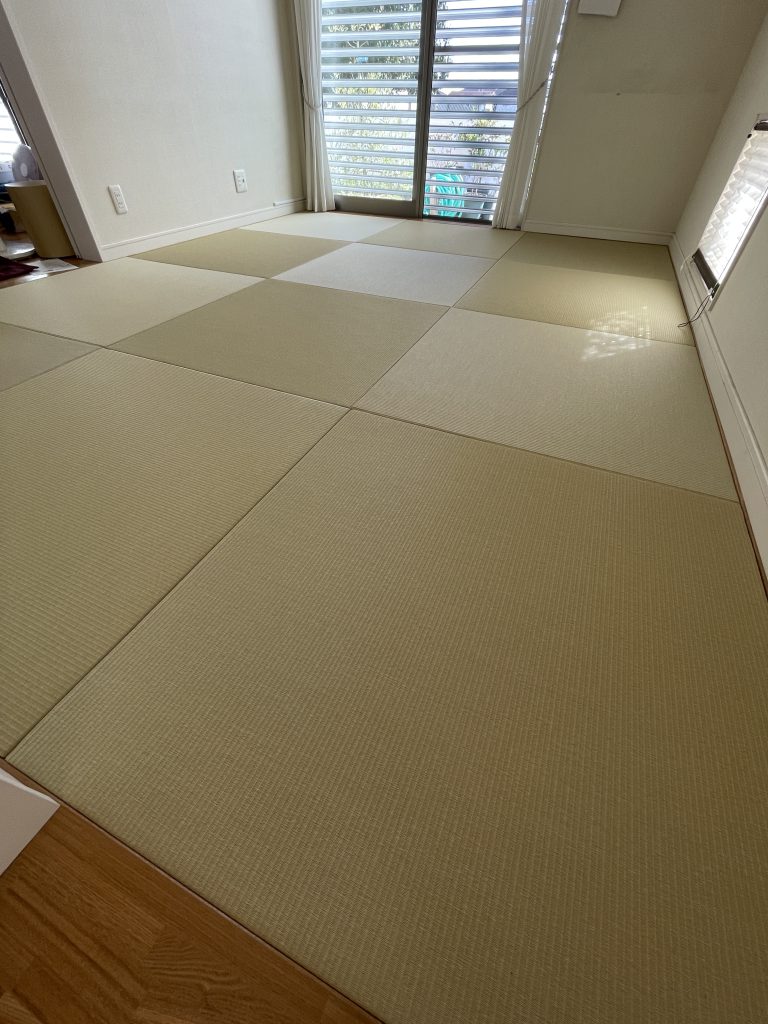 たつの市 縁無し半帖畳（琉球風畳）を市松模様に敷いた和室 施工後 