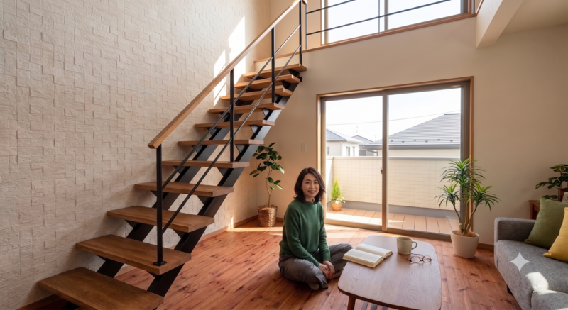 和室から洋室へ。温もりあふれる無垢の赤松とタイル調壁で叶える、カフェ風の優しいモダンな暮らし